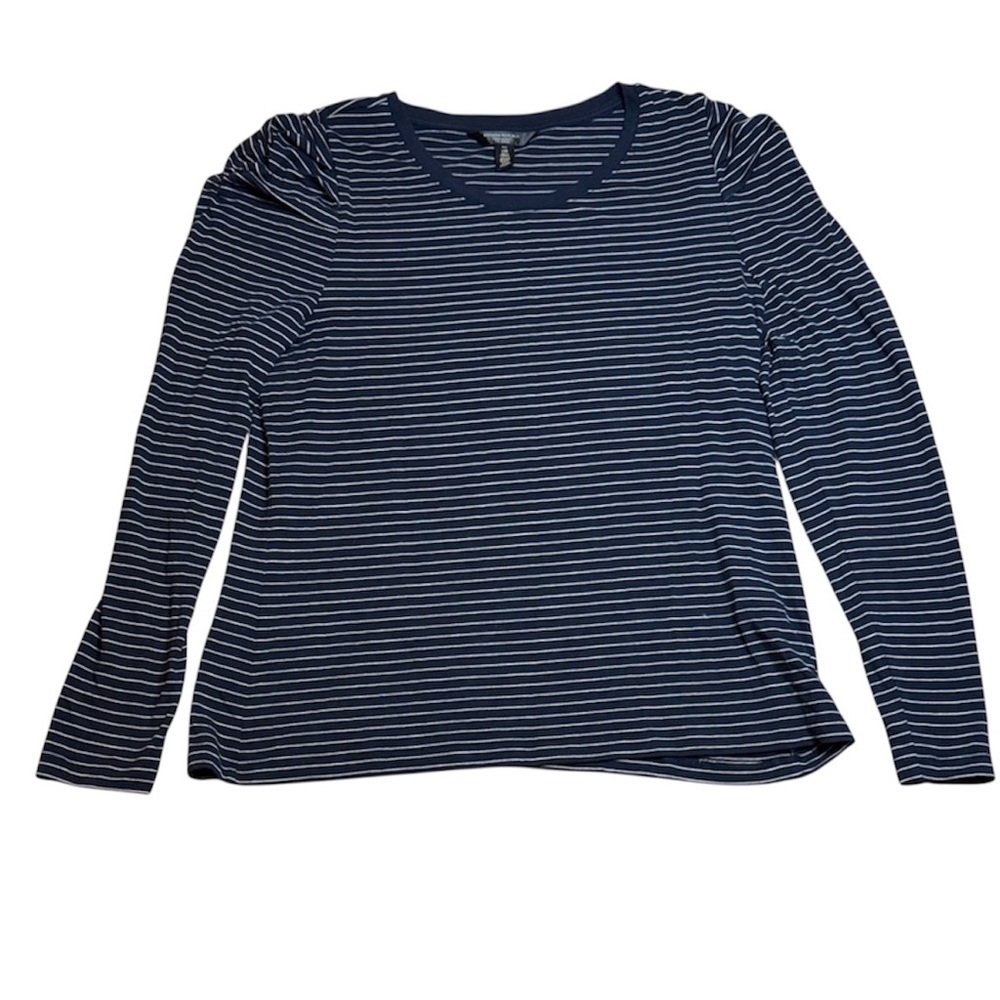 Banana Republic Threadsoft Navy Striped Long Sleeve Top Puff Shoulder sz L